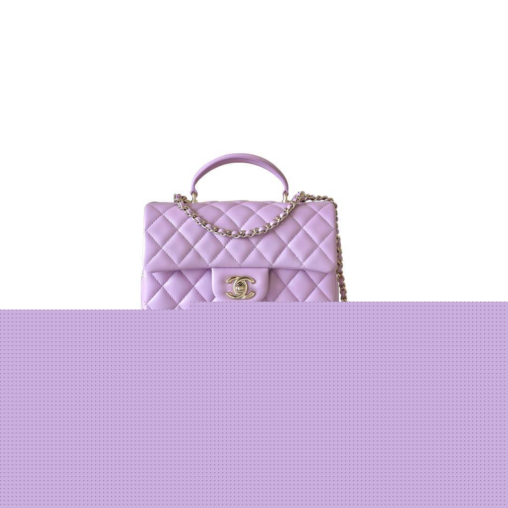 Ch*el master lambskin quilted mini top handle rectangular flap purple as2431 (20*12*6cm)